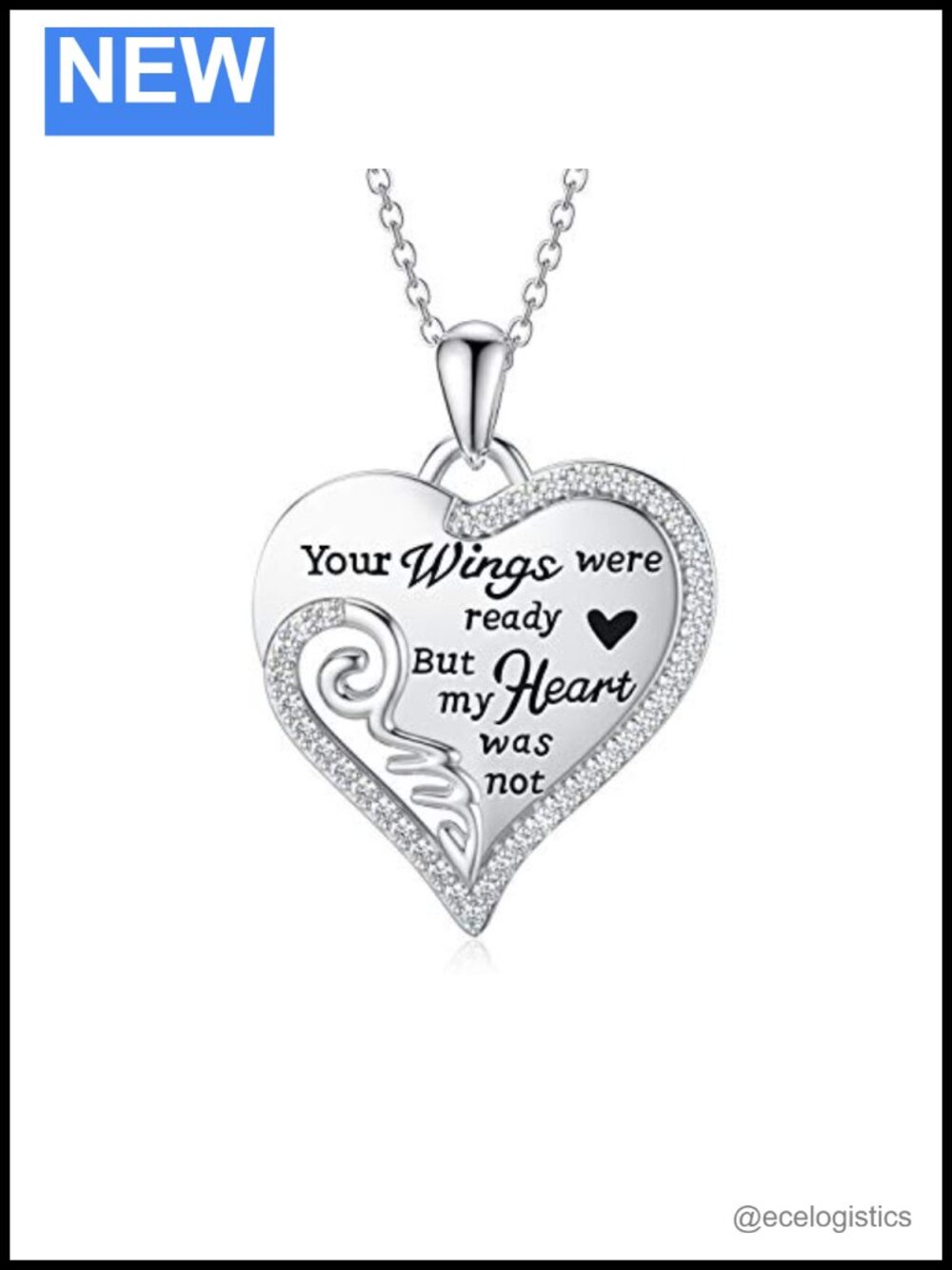 925 Sterling Silver Angel Wing Heart Pendant Necklace Memorial Sympathy Gift